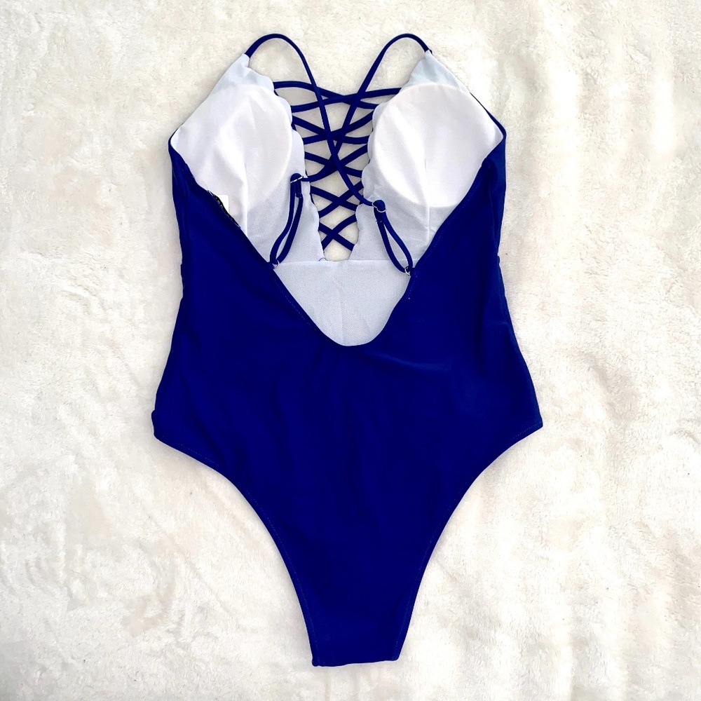 ⭐️Women's Blue Criss Cross One Piece Size:M NWT - Picture 4 of 4